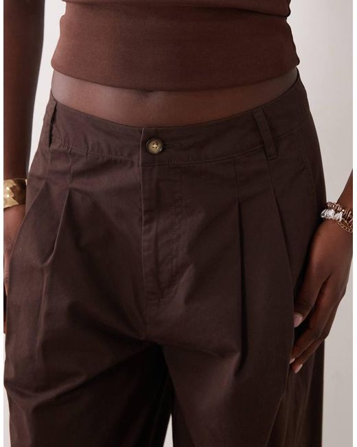 Nobody's Child Brown Artie Twill Pleat Barrel Leg Cropped Trousers