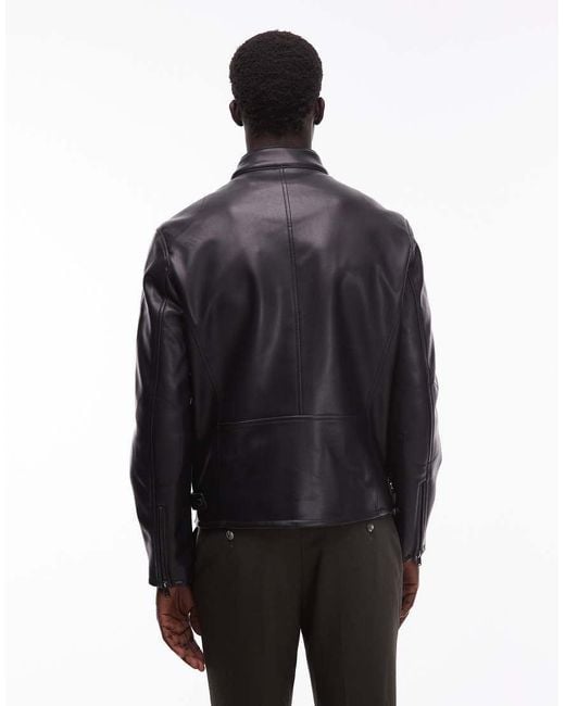 Mango Black Faux Leather Collarless Jacket for men