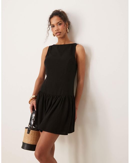 ASOS Natural Linen Blend Drop Waist Mini Dress