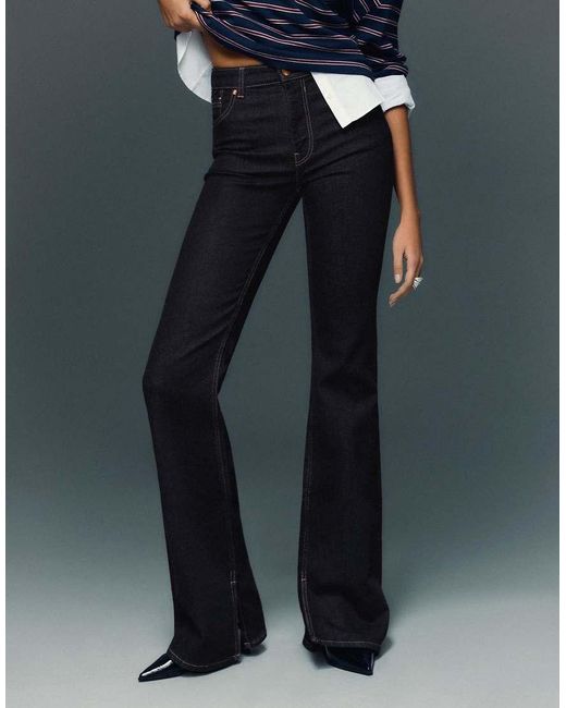Bershka Blue Flared Jeans With Slit