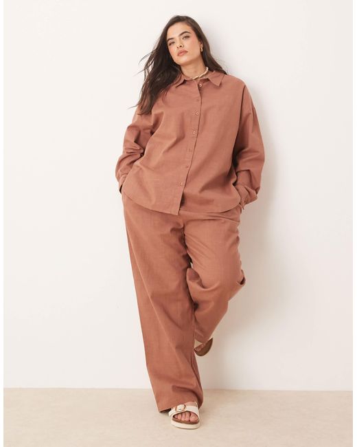 ASOS Brown Curve Linen Look Pull On Trousers Co-ord