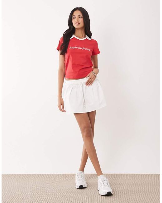 The Frolic Red Exclusive Ruffle Waist Poplin Micro Skort