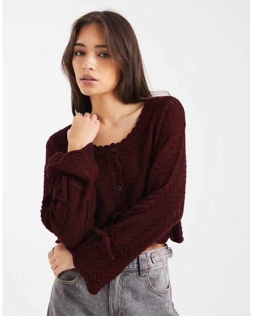 Miss Selfridge Red Peplum Tie Cardigan