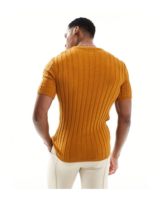ASOS White Muscle Knitted Crew Neck Textured Rib T-shirt for men