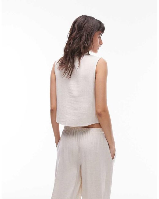 TOPSHOP White Co-Ord Tie Front Linen Waistcoat