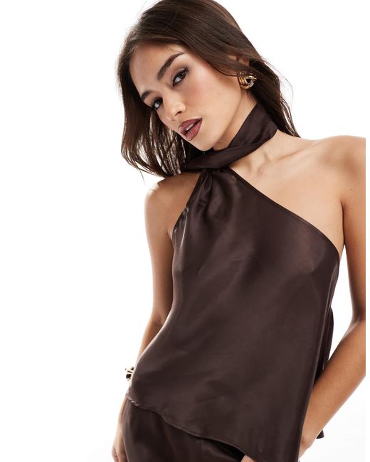Top d'ensemble en satin avec détail façon écharpe - chocolat ASOS en coloris Brown
