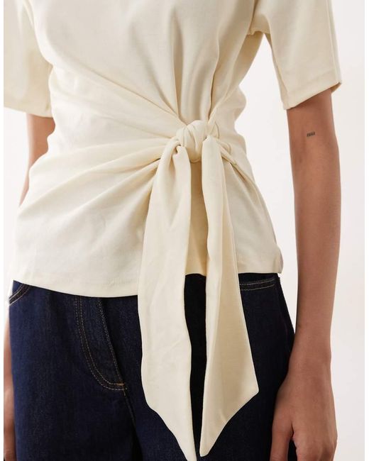 Mango Natural Cotton Rich Tie Front T-shirt