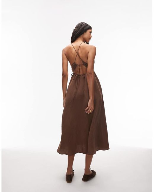 ASOS Brown Strappy Ruched Halter Cami Dress