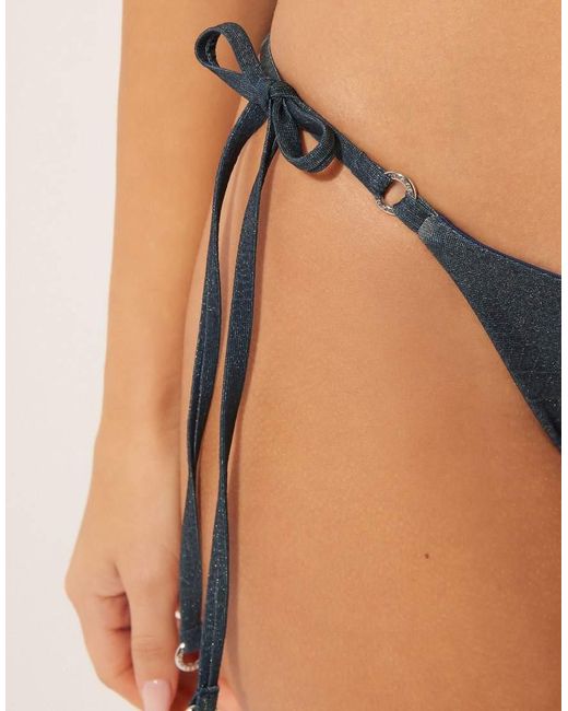 Calzedonia Blue Glowing Python Tie Side Bikini Bottoms