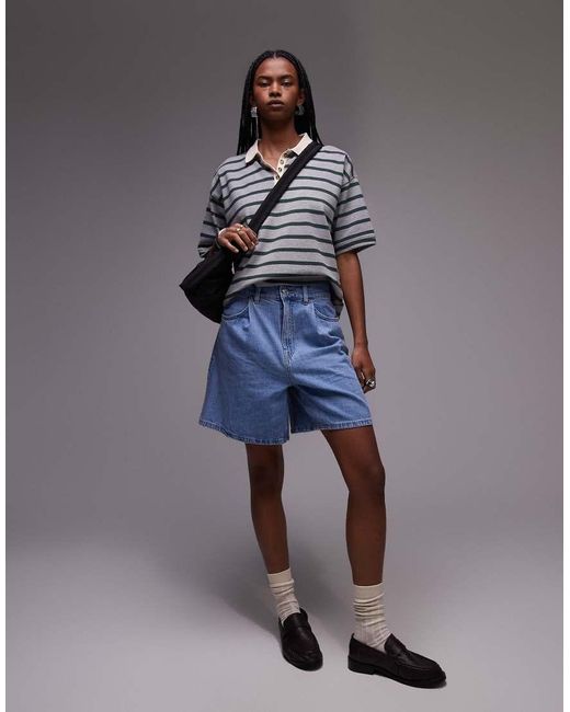 Mango Blue Slouchy Longline Denim Shorts
