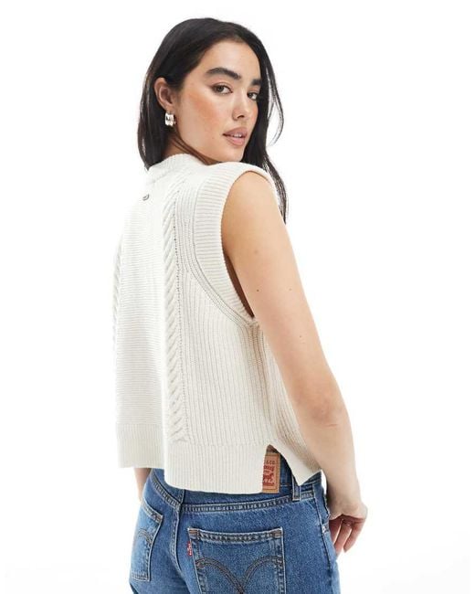 Levi's White Ines Wool Blend Cable Knit Vest