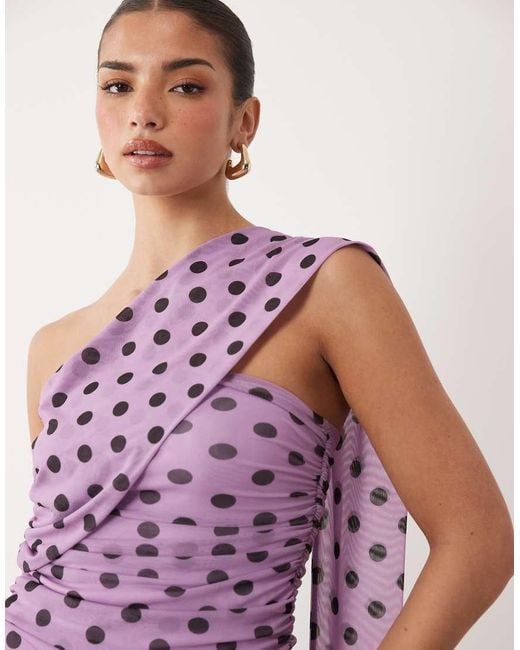 ASOS Pink Printed Polka Dot Bandeau Maxi Dress With Scarf Detail