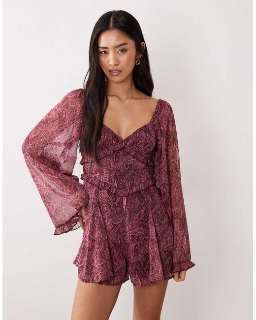 Miss Selfridge Red Long Sleeve Chiffon Playsuit
