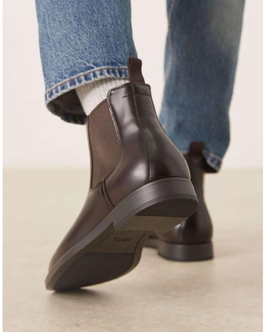 Mango Blue Leather Chelsea Boot for men