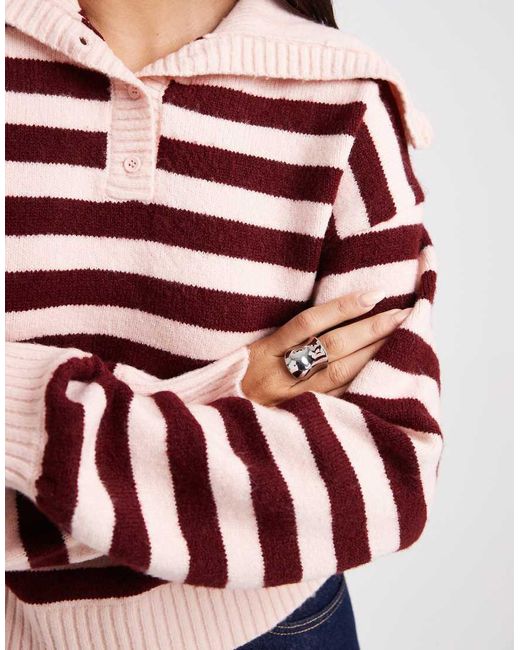 The Frolic Red Exclusive Ruffle Oversized Collar Button Through Jumper