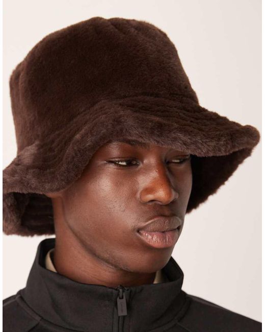 ASOS Brown Faux Fur Bucket Hat for men