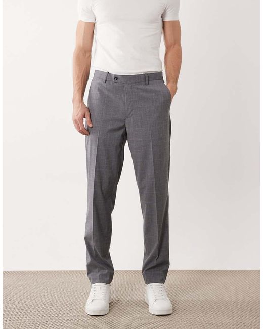 Mango Gray London Regular Fit Fine Check Print Tailored Suit Trouser Co-Ord for men