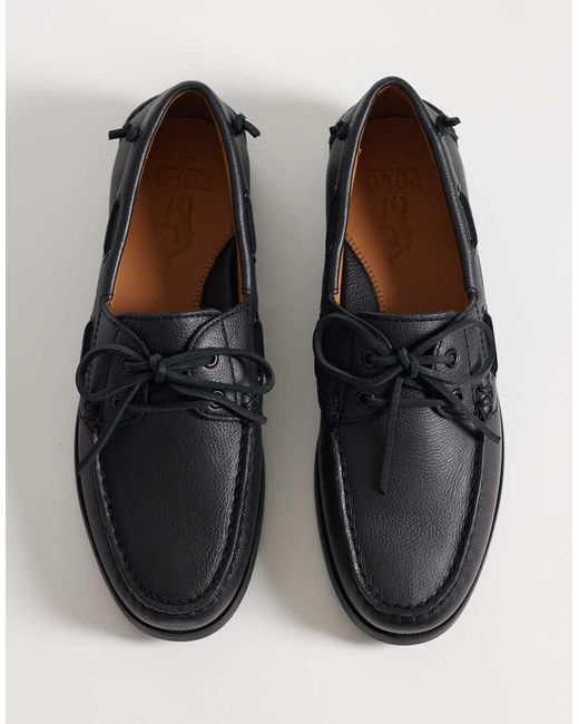 Polo Ralph Lauren Black Leather Boat Shoes With Tassels for men