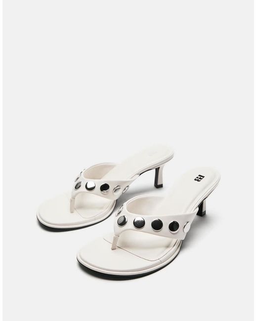Pull&Bear White Heeled Sandals With Studs