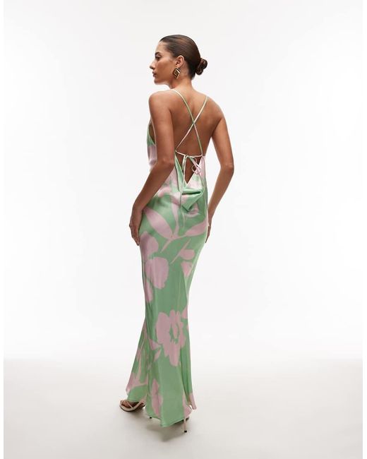 TOPSHOP Green Cowl Maxi Slip Dress