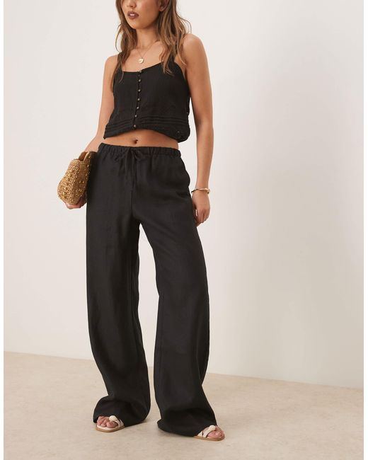 Mango Natural Pull On Linen Trousers