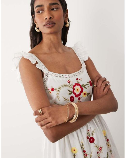 Miss Selfridge Natural Lace Insert Embroidered Maxi Dress