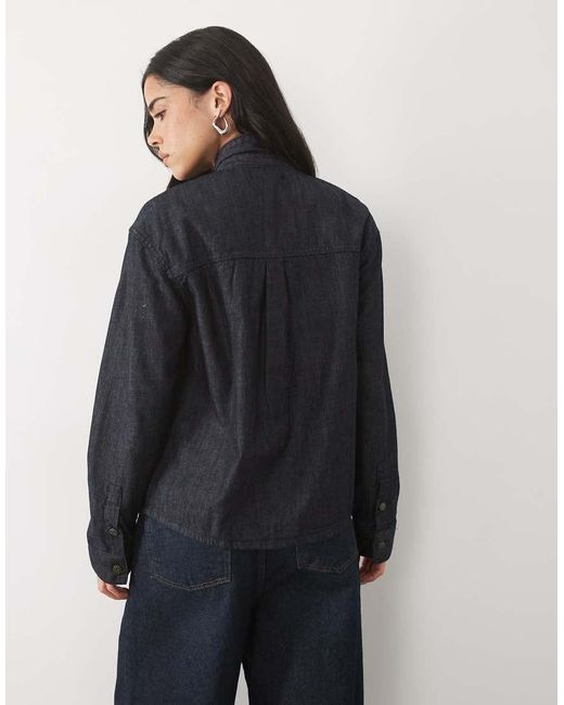 Mango Blue High Neck Shirt With Tie Neck Detail