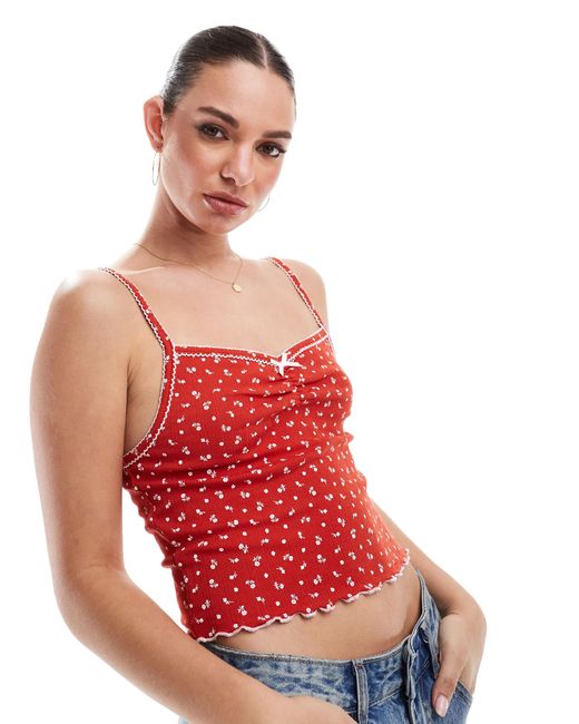 Cotton On Red Cotton On Pointelle Cami Vest Crop Top