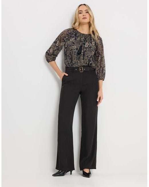 Long Tall Sally Black Belted Wide Leg Trousers