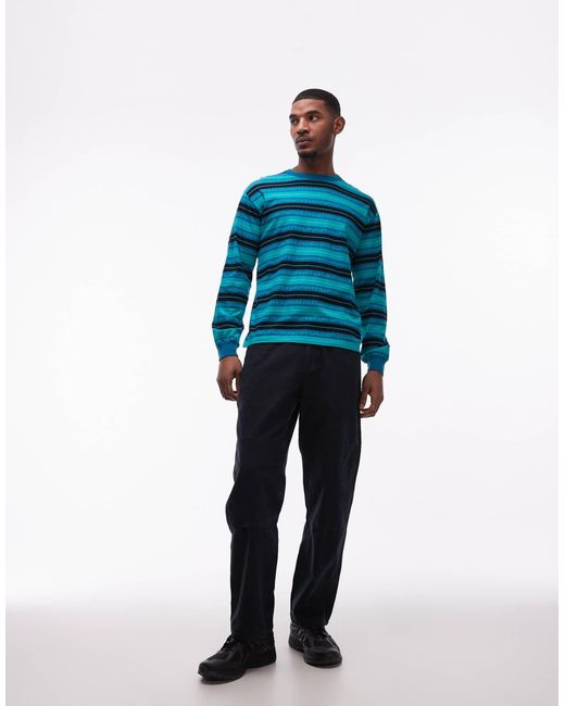 No Problemo Blue 100% Cotton Long Sleeve T-shirt With Repeat Logo Print for men