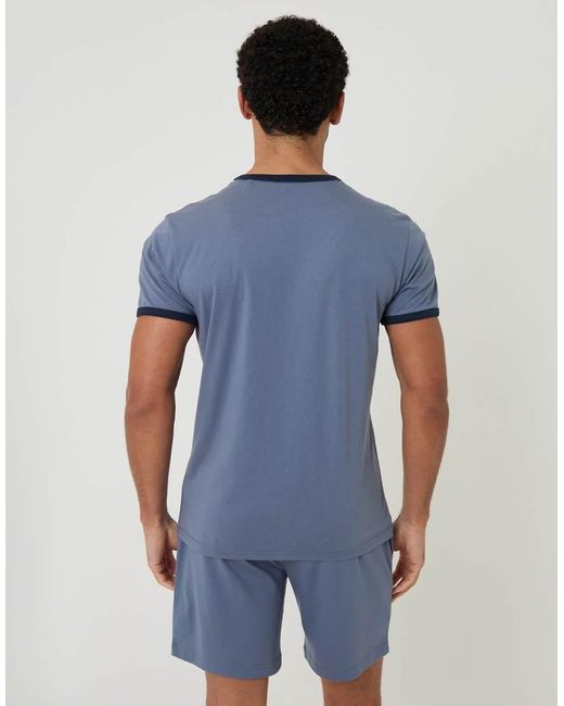 Threadbare Blue Contrast Binding Short Lounge Set for men