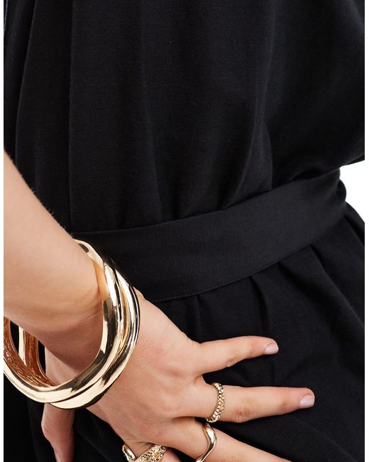 Vila Black Linen Blend Wrap Front Mini Dress With Tie Belt