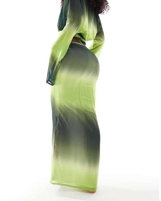 Aria Cove Green Chiffon Maxi Tie Side Beach Skirt Co-Ord