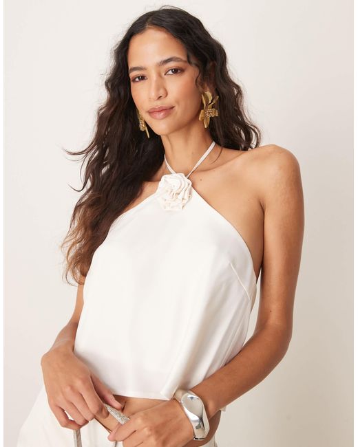 Y.A.S White Halter Neck Corsage Detail Top Co-ord