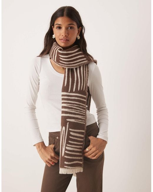 ASOS Natural Woven Scarf With Monogram Jacquard squiggle Design