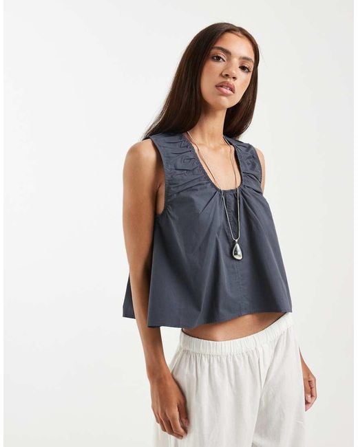 BRONZE SNAKE Blue Kyla Scoop Neck Smock Top