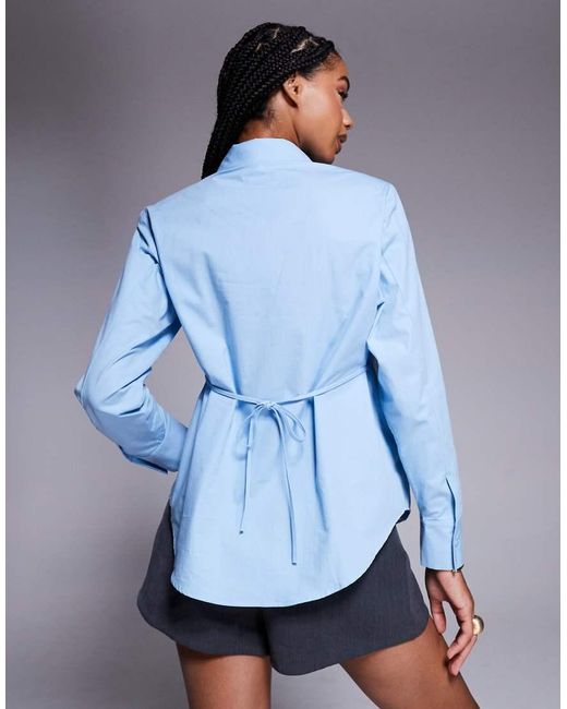 ASOS Blue Tie Back Shirt With Shoulder Pads
