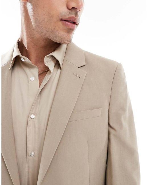 Chaqueta De Traje De Corte Slim De Tejido Ligero De Lana Peinada Lavable De -Neutro ASOS de hombre de color Natural