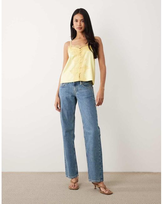 ASOS Yellow Satin Lace Trim Tie Cami Top