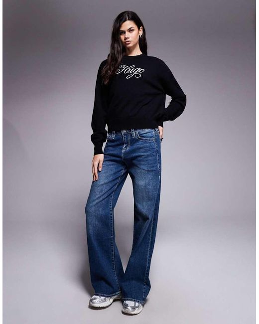 HUGO Blue Slogix Script Logo Knit Jumper