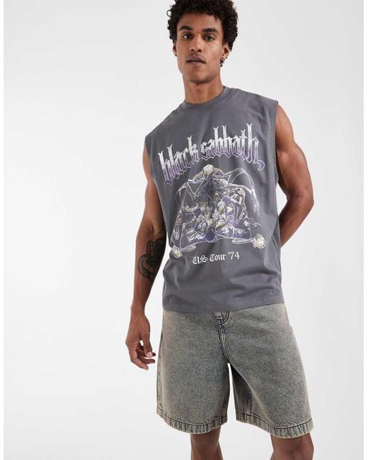 ASOS Gray Oversized Tank With Sabbath Print for men