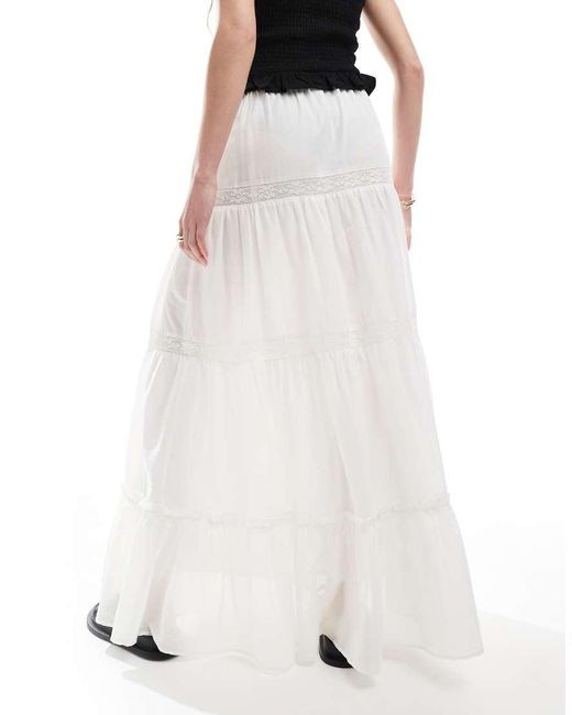 ASOS Boho Maxi Rok Met Kanten Inzetstukken En Stroken in het White