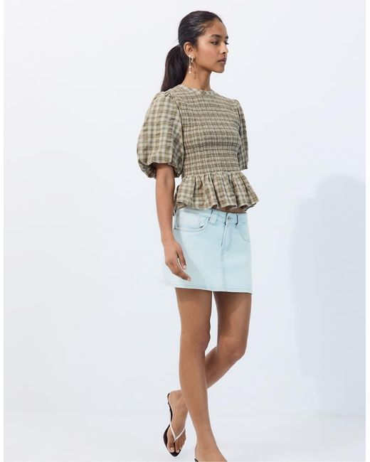 Stradivarius White Short Sleeve Peplum Blouse