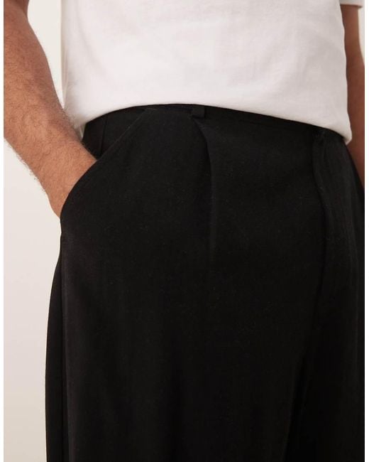 ASOS Black Co-ord Horseshoe Fit Linen Look Smart Trousers for men