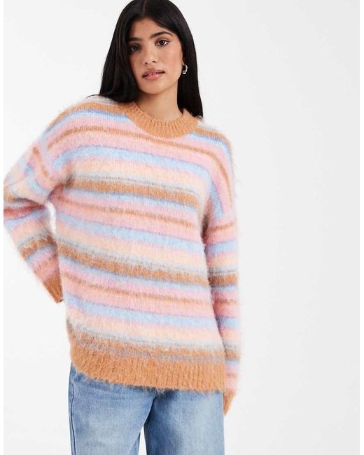 ASOS Blue Brushed Stripe Oversized Jumper