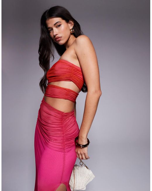 Kaiia Red – exklusives, doppellagiges, trägerloses maxikleid aus netzstoff