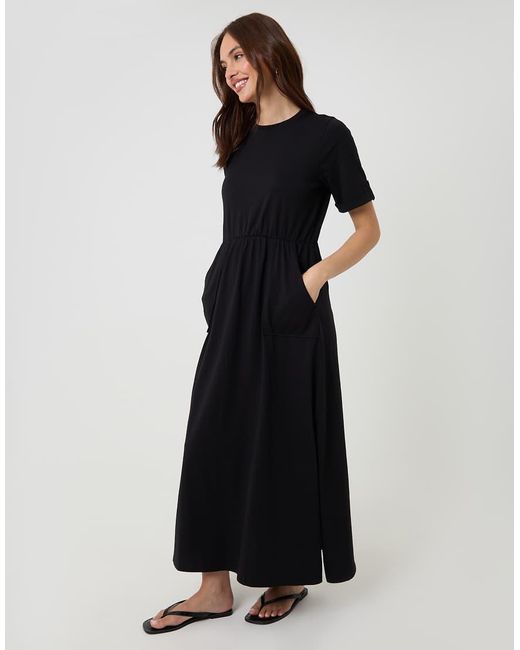 Threadbare Black Crew Neck Jersey Midi Dress With Patch Pockets