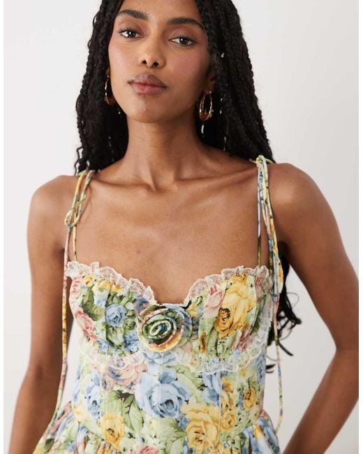 For Love & Lemons White Elea Rosette Detail Sweetheart Neck Mini Dress