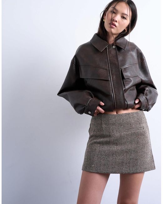 TOPSHOP Black Herringbone Mini Pelmet Skirt