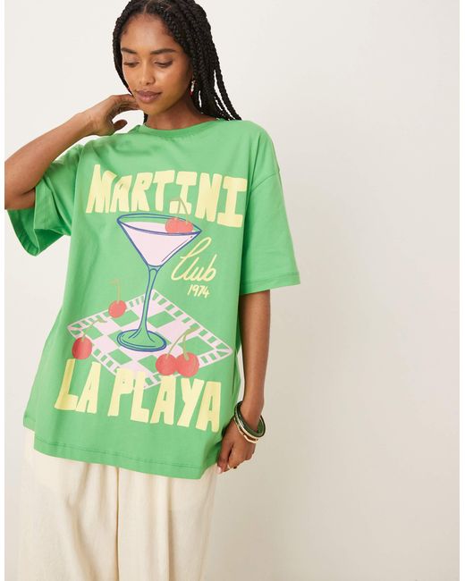 ASOS Green Oversized T-shirt With Martini Club Graphic